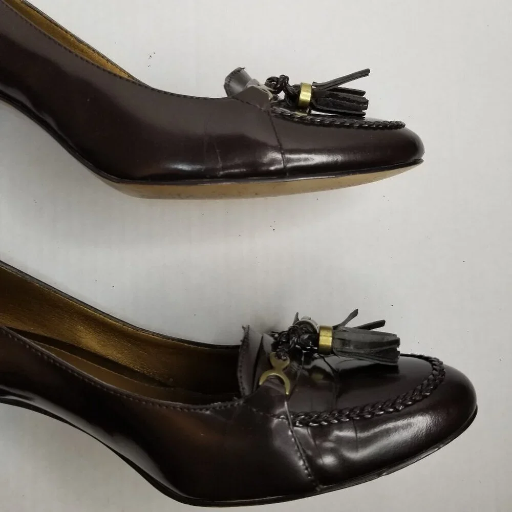 Circa Joan and David Brown Heels Pumps Academia Office Career Tassel Leather 8M